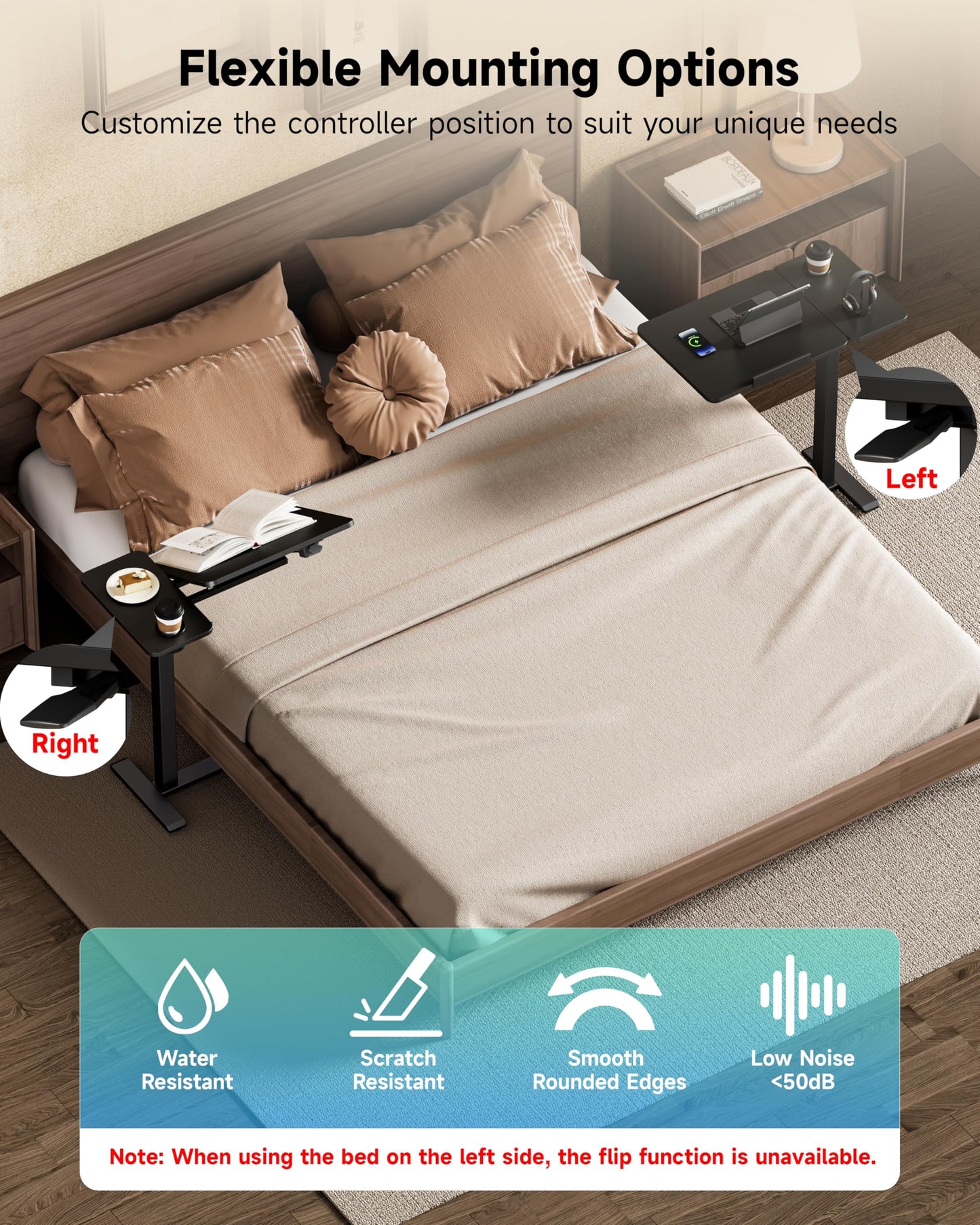 BZIUM Overbed Bedside Table with Hidden Wheels, Adjustable Medical Tilt Top Hospital Bed Table Over The Bed, Rolling Desk Mobile Standing Desk (27.6x15.8, Black)