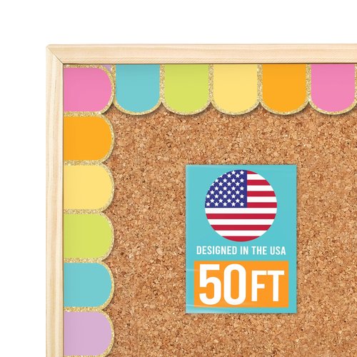 50ft Bulletin Board Borders Trim - Classroom Borders for Bulletin Board Decorations, Teacher Supplies for Classroom Decor Preschool, Kindergarten & Elementary, Pastel Scalloped Boarders