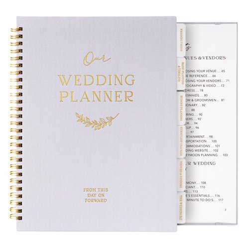 Wedding Planner Book and Organizer for Bride – Bridal Planner Notebook with Tabs, Checklist & 18-Month Calendar – Engagement Gift for Women, Wedding Binder Organizer Journal (Grey)