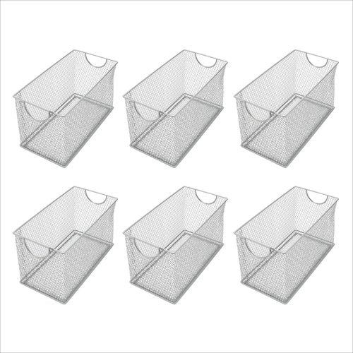 YBM HOME Mesh Storage Box, Silver Mesh Great for School Home or Office Supplies, Books, Computer Discs and More (6, 10.75 x 5.5 x 6.5)