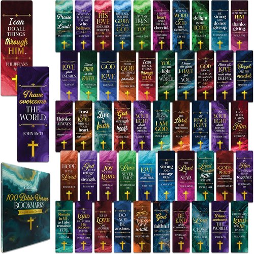 Decorably Gold Foil Bible Bookmarks - 100 Pack of 2x6in Inspirational Double-Sided Designs with Elegant Cross