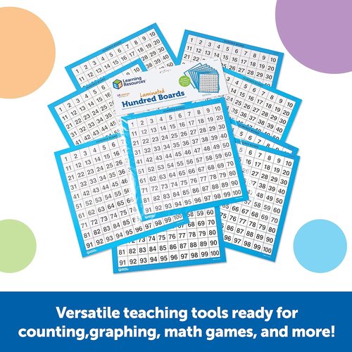 Learning Resources Laminated Hundred Boards - 10-Piece Dry-Erase Math Counting Aid for Kids
