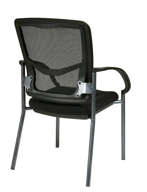 Office Star ProGrid Deluxe Stackable Visitor's Chair with Breathable Back and Padded Lumbar Support Seat, with Rolling Casters, Titanium Base, Coal FreeFlex