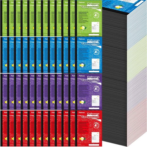Fainne 50 Packs Primary Composition Notebook Bulk Primary Journal K-2 Grade 9 3/4 x 7 1/2 Inch Primarys Ruled Compositions Book for Kids Draw and Write School Supplies 100 Pages