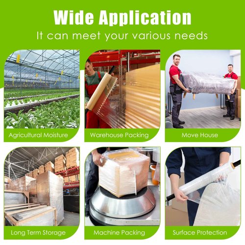 Cosy Family Plastic Wrap Stretch Film Roll - 1000ft 60 Gauge Industrial Strength 18 inch Wide Clear Plastic Wrap Roll with Handles for Pallet Wrapping Shipping Moving - Clear, Pack of 4