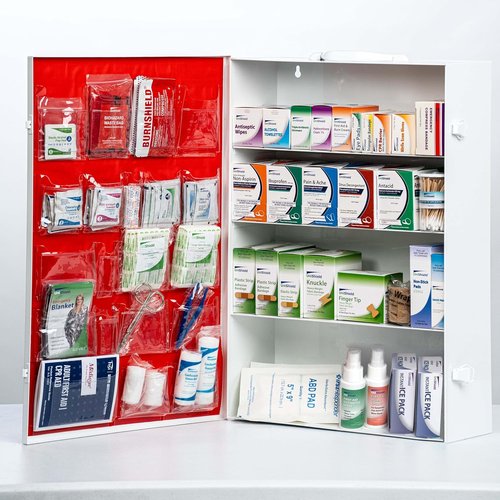 Class A 4-Shelf Metal First Aid Cabinet - Large Capacity Wall-Mount Med Box | Secure & OSHA Compliant with 1,200+ Pieces