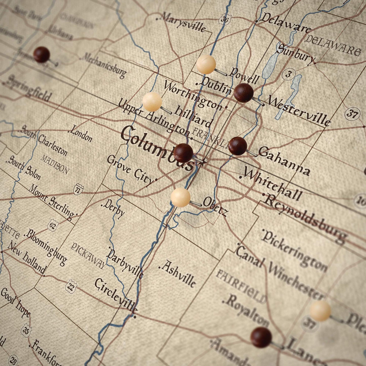 Push Pin Ohio Map Board - With Push Pins to Mark Ohio Travel - Handmade in Ohio, USA - Design: Rustic Vintage