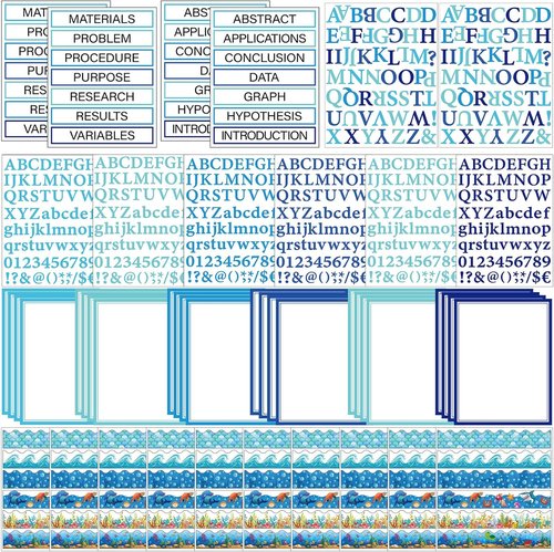Skiennix 96 Pcs Science Fair Board Supplies - Self-Adhesive Project Titles & Stickers | Ocean Style