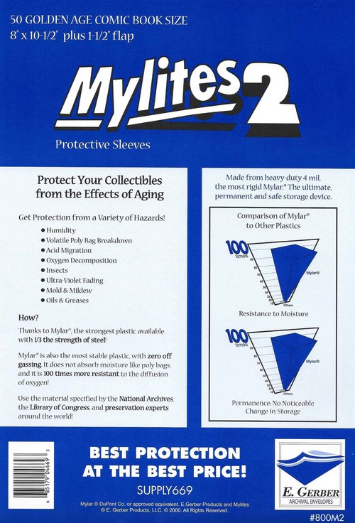 Mylites 2 Mil Comic Book Golden Age Size 8" x 10 1/2" Plus 1-1/2" Flap Pack of 50