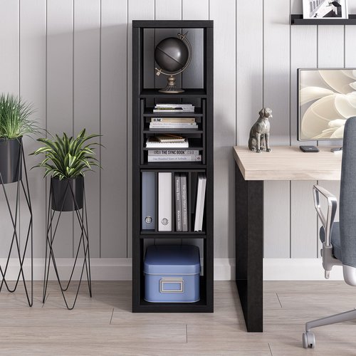 Ballucci 4-Tier Paper Sorter and File Organizer for Desk, Wood Mail Sorter, Fits into IKEA Kalax and ClosetMaid Cube Storage Shelves, Paper Tray, Mail Holder Stand for Classroom, Office, Black