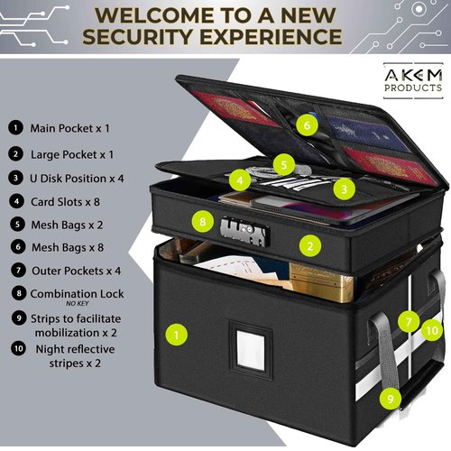 AKEM PRODUCTS Water/Fire Proof Safe For Home Documents with Lock & a Envelope Fire/Water Proof - Next of Kin Box Organizer - Instacrate End of Life Document Organizer (Homelike)
