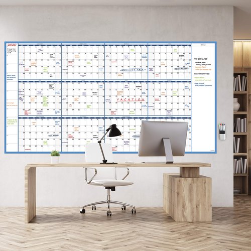 Large Dry Erase Wall Calendar - 38" x 72" - Undated Blank Reusable Yearly Calendar - Giant Whiteboard Annual Poster - Laminated Office Jumbo 12 Month Calendar
