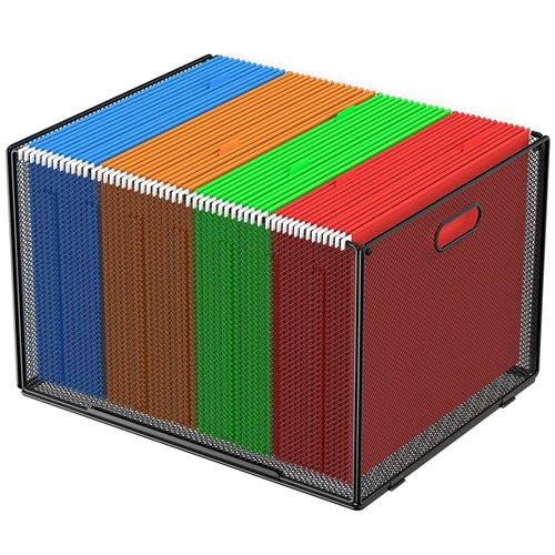 MaxGear Hanging File Organizer Box, Black Metal Mesh File Folder Storage Box for Letter/Legal Size, Office, School, Home - 15.2" x 12.2" x 9.84" - 3 Compartments - 6kg Max Weight
