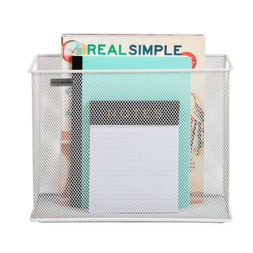 Mind Reader Vertical File Storage, Desktop Organizer, Hanging Files, Office, Metal Mesh, 12.25" L x 5.5" W x 10" H, White