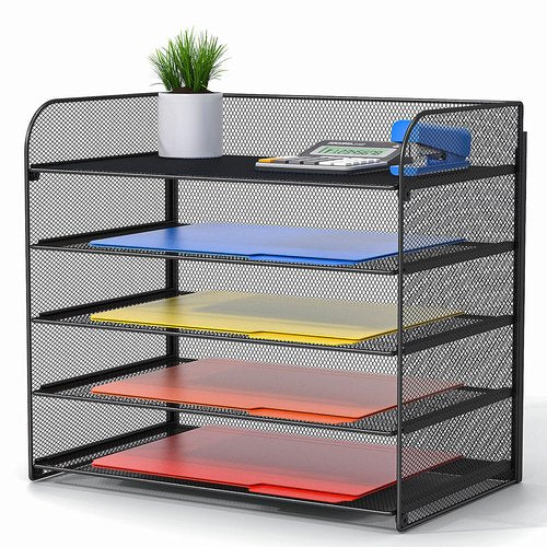 Vanulee 5 Tier Mesh Letter Tray File Organizer, Black, 15.2 x 9.5 x 13.4 inches, Office File Folder Holder, Space Saving, A4/Legal/Letter Size
