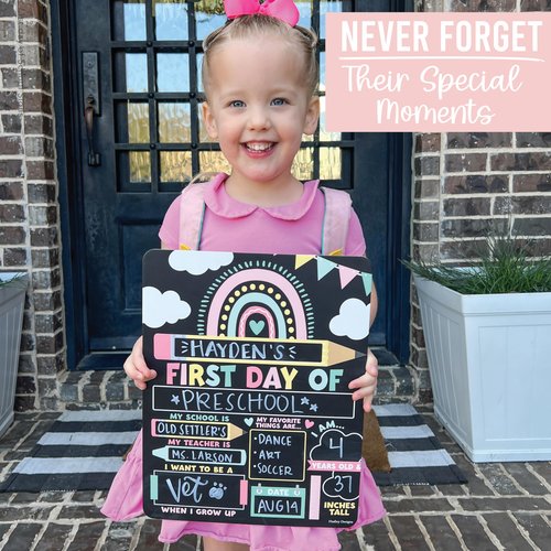 My First Day of School Sign with Markers -11x14 Back to School Signs First and Last Day, Kindergarten Chalkboard Signs, Pre K Sign Board, Preschool Board, Reusable Photo Prop for Kids