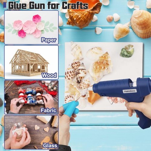 Halobios Hot Glue Gun with Preheating, 20 Glue Sticks, Full Size for DIY Crafts & Home Repairs (40W Blue)