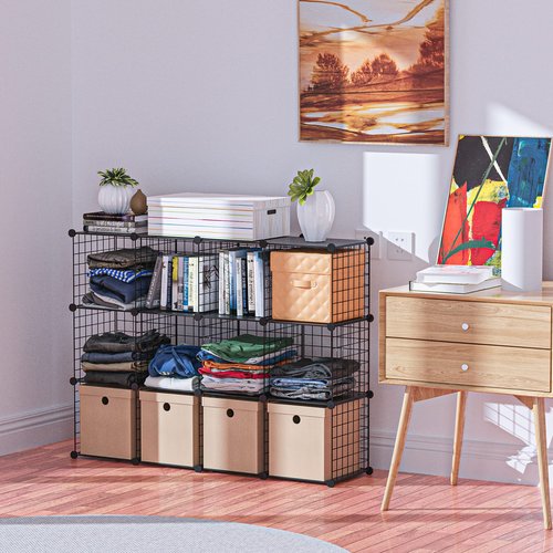 HUBSON Wire Cube Storage Organizer, Book/Toy/Craft/Potted Plants and petCloset Organizers and Storage Shelves?6-Cube Freely Combinable Metal Grids Storage Shelf,Black Plus Iron