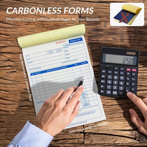 Harfesto Repair Order Book, 2 Part Carbonless Job Work Order Forms - White/Yellow, 5-7/10 x 8-1/4 Inches, Invoice Receipt Book for Small Business, Consecutively Numbered, 400 Sets (8 Packs)