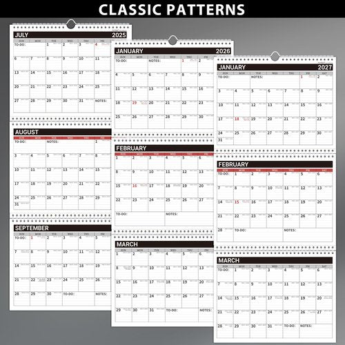 Calendar 2025-2027 - JULY 2025 - JUNE 2027, 3 Month Wall Calendar 2025-2027 Display (Folded in a Month), 11" x 25.3"(Open Size), 11" x 8.88"(Close Size), Calendar Planner 2025-2026 Perfect for Organizing - Black red