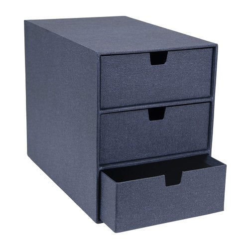 Bigso Box of Sweden Ingrid 3-Drawer Fiberboard Desk Organizer for Office Supplies and Accessories - Stackable Makeup Drawer Organizer - 6.3in x 9.9in x 8.1in - Blue