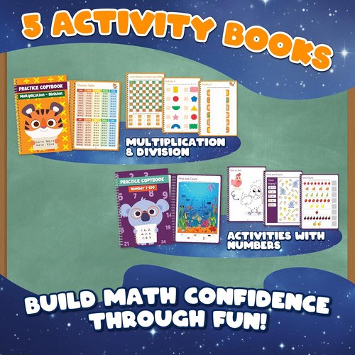 Magic Grooved Writing Practice Set for Kids - 5 Erasable Books for Alphabet, Drawing & Math | Includes 2 Magic Pens & 10 Refills