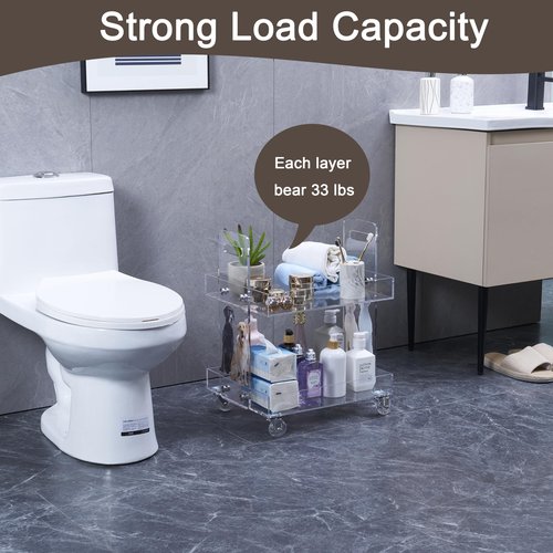 AILLOVCOL Acrylic Rolling Utility Cart with Wheels, 2 Tier Small Rolling Cart with Handle, Multi-Functional Slim Storage Cart for Bedroom, Kitchen, Bathroom,Living Room, Laundry, Narrow Places (Dog)