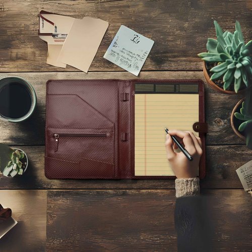 LEATHER VILLAGE Portfolio Professional Organizer– Carbon Fiber Genuine Leather Padfolio Resume Folder for A4 Letter Pad with Pen Holder, Business Card Slots & Writing Pad– Ideal for Men & Women-Brown