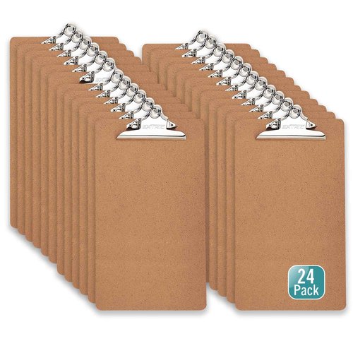 24 Clipboards Standard A4 Letter Size, 9x12.5 inch Wooden Clipboard with 6" Metal Clip, Hardboard, Fits 8.5 x 11 Inch Paper, Bulk Pack
