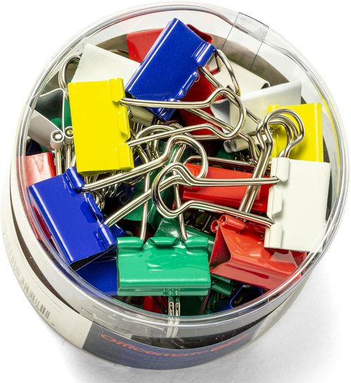 Officemate Binder Clips - Metal, Assorted Colors, 3/4" Size, 36 Clips Per Pack