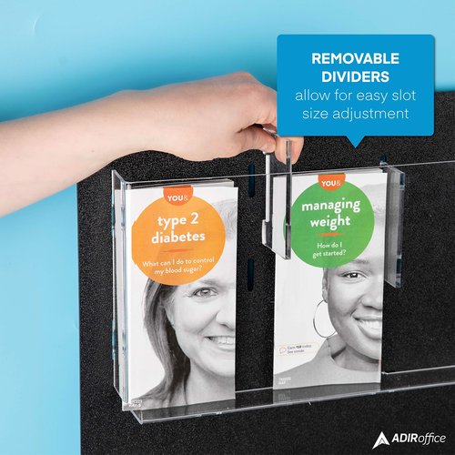 Adir Acrylic Brochure Holder Wall Mount - Adjustable Hanging Magazine Rack Literature & Brochure Holder for Home, Office, Waiting Room Display (20'' x 23'' Black)