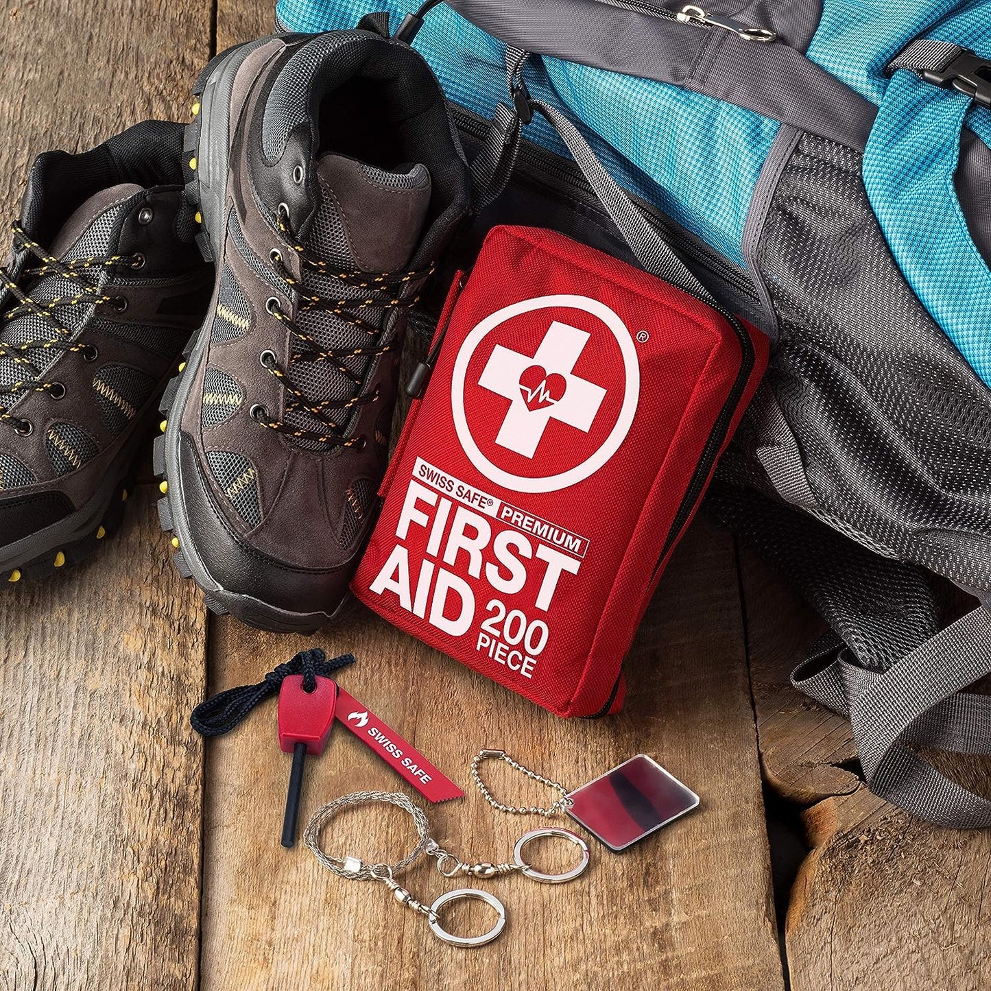 Swiss Safe 2-in-1 First Aid Kit for Car, Travel & Home, Businesses - Bonus Mini Kit for Medical Emergency Aid, Survival, Camping - 200 Pcs, Medium FAK