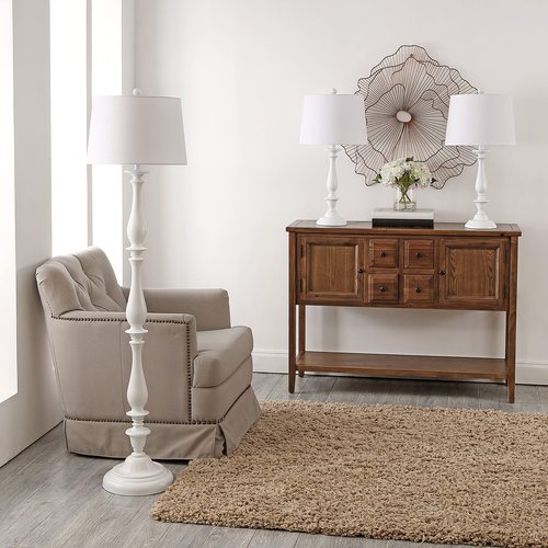 SAFAVIEH Lighting Collection Bessie Contemporary White Floor & Table Lamp Set of 3 (LED Bulbs Included)