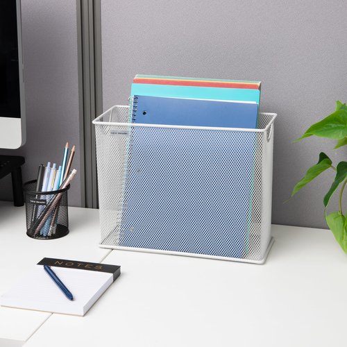 Mind Reader Vertical File Storage, Desktop Organizer, Hanging Files, Office, Metal Mesh, 12.25" L x 5.5" W x 10" H, White