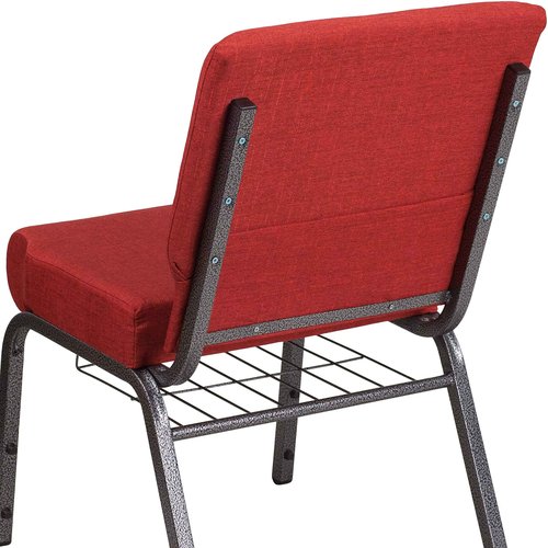 Flash Furniture HERCULES Series 21''W Church Chair in Crimson Fabric with Cup Book Rack - Silver Vein Frame