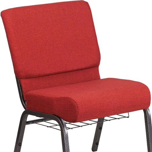 Flash Furniture HERCULES Series 21''W Church Chair in Crimson Fabric with Cup Book Rack - Silver Vein Frame