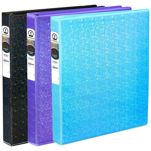 Avery Luxe Collection Durable Holographic 3 Ring Binder, Customizable View Cover, 1 Inch Round Rings, 1 Holographic Aqua Binder (03224) (Pack of 6)