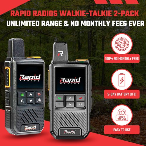 Rapid Radios Nationwide LTE Walkie-Talkie - Two-Way Radio - Unlimited Range POC Two Way Radios Set