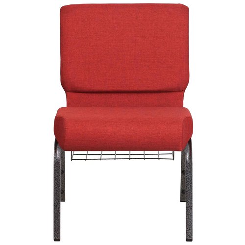 Flash Furniture HERCULES Series 21''W Church Chair in Crimson Fabric with Cup Book Rack - Silver Vein Frame