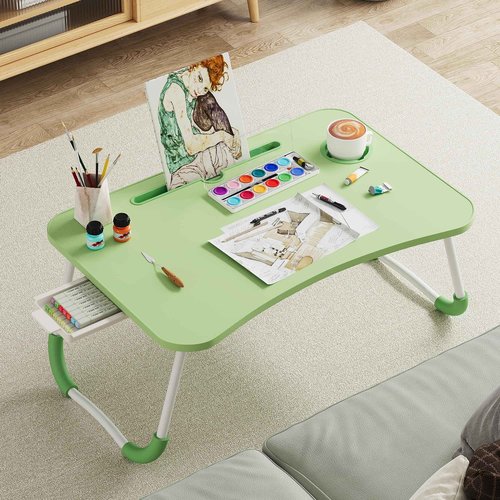 Lap Desk Bed Trays for Eating and Laptops Breakfast in Bed Tray for Sofa/Couch/Study/Reading/Writing with Cup Holder/Drawer On Low Sitting Floor Large Portable Foldable (Green)
