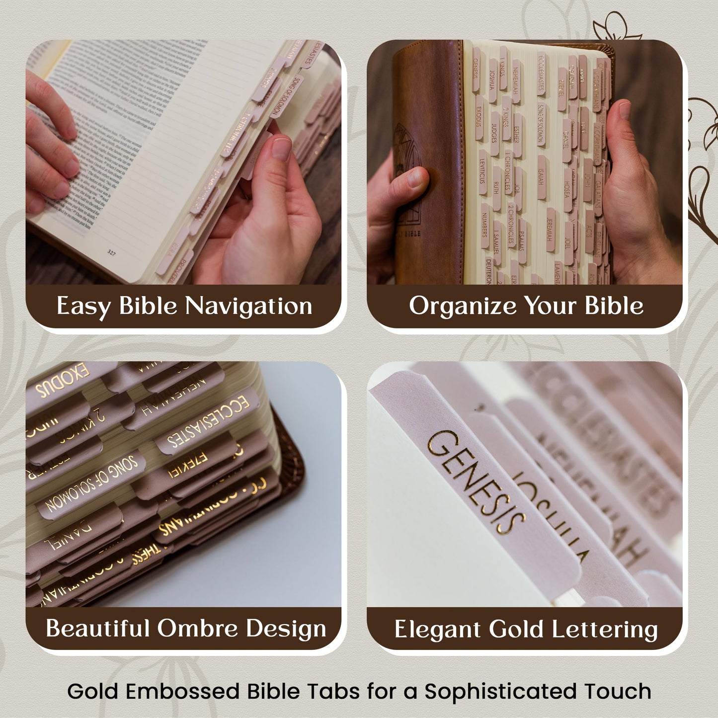 Premium Laminated Bible Tabs for Women Bible,Elegant Gold Foil Embossed Lettering,Lightweight Catholic Bible Tabs,Easy to Read & Apply,Bible Chapter Index Tabs,Double-Sided Labels,Ideal Gift (Oak)
