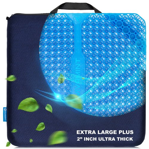 Gel Seat Cushions for Long Sitting- Extra Large & Ultra Thick(2" Inch)- Office Chair Cushion for Pressure Relief, Sciatica, Hip & Back Pain- Car Seat, Wheelchair, Truck Driver Seat - Non-Slip Ties