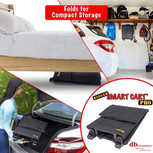 dbest products Bigger Smart Cart Pro with Wheels Lightweight Collapsible Cart, Retractable Pull Handle Multipurpose RollingCart Black
