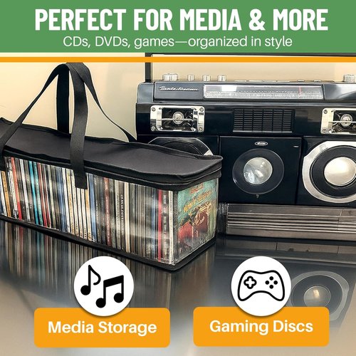 Evelots CD Storage Bags - Clear PVC Media Carrying Case with Zipper | Holds 100 CDs - Durable & Moisture-Proof
