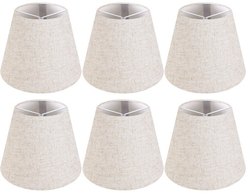 GO&SO Natural Linen Mini Lamp Shades for Chandelier,Clip on Lamp Shade Set of 6 Beige Lamp Shade 4x6x5 IN,Small Lamps Shades Modern Barrel Lamp Shades for Small Table Lamps, Desk Lamps, Pendant Lights