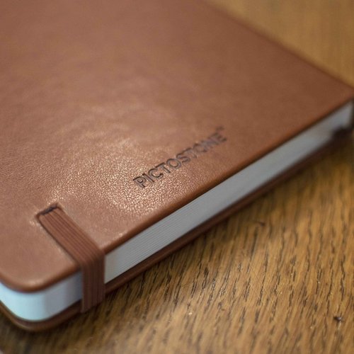Pictostone Stone Paper Ruled (Lined) Executive Notebook, Brown Hardcover with Leather Feel- Size 5" x 8.25" (13 cm x 21 cm), 208 Pages (Brown)