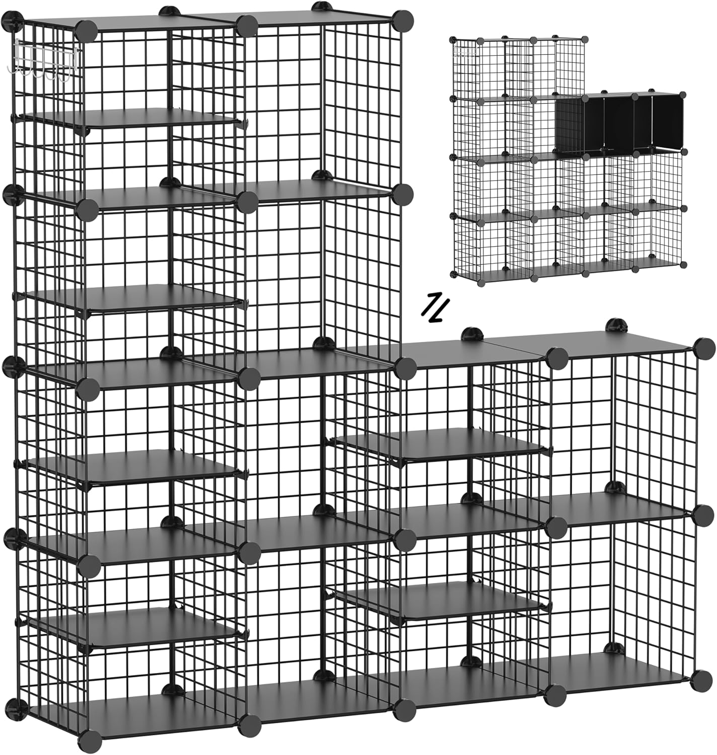 Wire Cube Storage Organizer - Sturdy Metal Grids | 12 to 14 Cubes for Bedroom, Living Room, Office