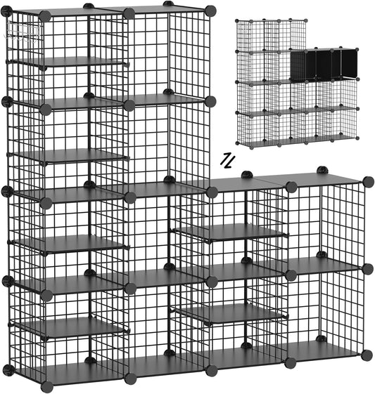 Wire Cube Storage Organizer - Sturdy Metal Grids | 12 to 14 Cubes for Bedroom, Living Room, Office