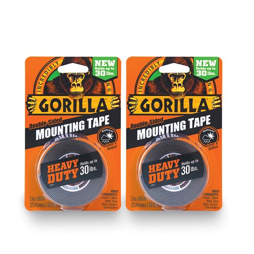 Gorilla - Heavy Duty Double Sided Mounting Tape; Weatherproof; 1" x 60"; Black; (Pack of 2)