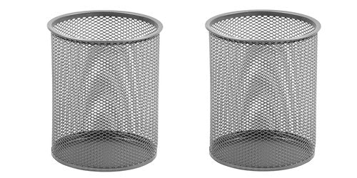YBM HOME Office Round Desk Steel Mesh Pencil Cup Pen Holder Silver, 2210-2374 (2, 5.5x4.5)